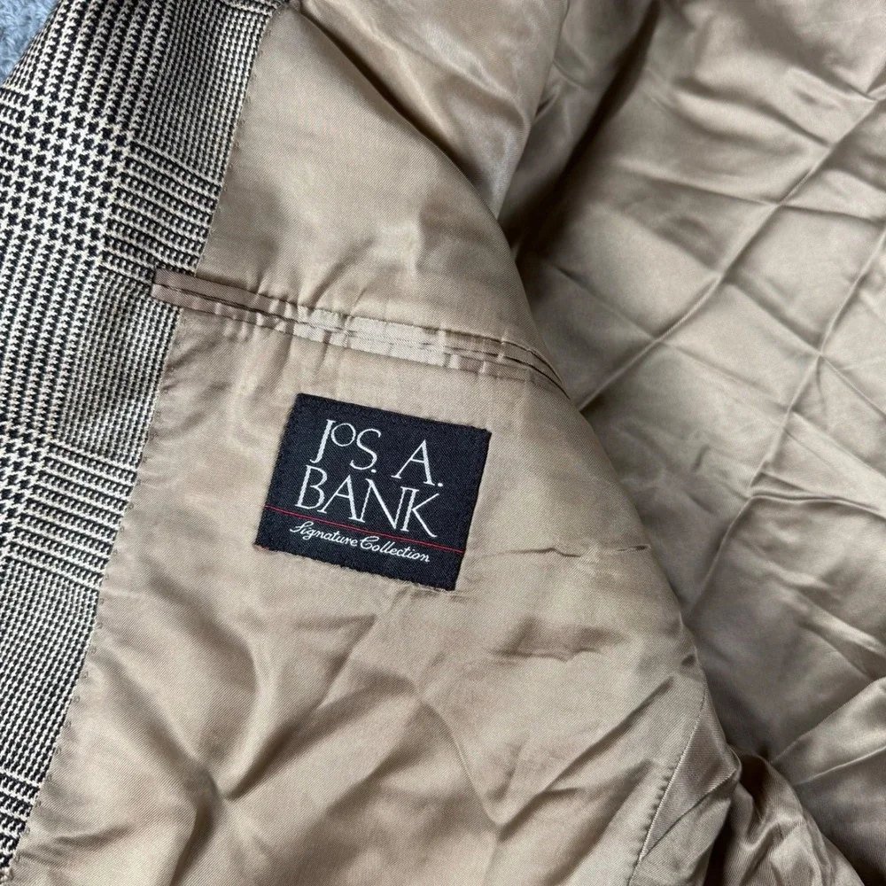 Jos. A. Bank Sport Coat Mens 42R Tan Silk Camel Hair Glen Plaid Blazer Jacket